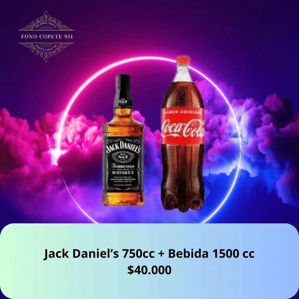 Jack Daniels 750cc + Bebidas 1500cc